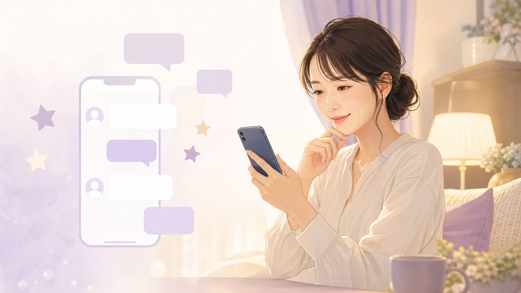 ヴェルニのチャット占いの口コミを確認する女性