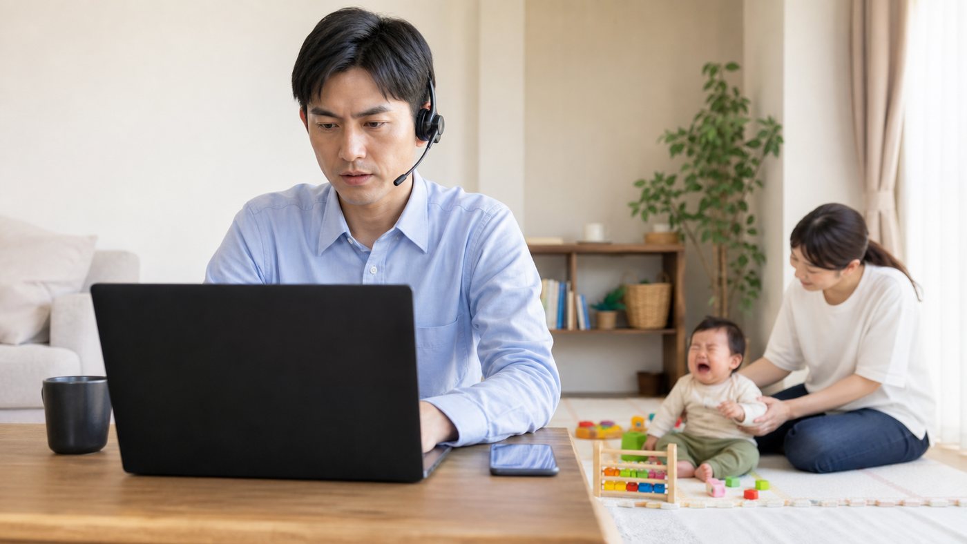 子育て中のWeb会議で赤ちゃんの声が相手に聞こえるのが気になる様子